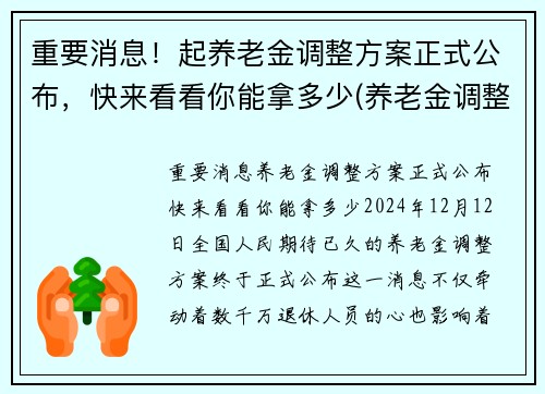 重要消息！起养老金调整方案正式公布，快来看看你能拿多少(养老金调整迎来新模式)
