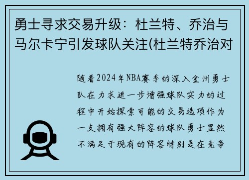 勇士寻求交易升级：杜兰特、乔治与马尔卡宁引发球队关注(杜兰特乔治对比)